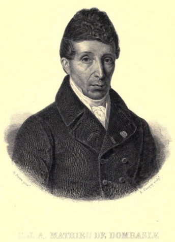 Portrait de C.-J.-A. Mathieu de Dombasle. Reproduction d'un frontispice de : BÉCUS, Édouard. Mathieu de Dombasle - Sa vie et ses œuvres. Paris : Librairie agricole de la maison rustique ; M<sup>e</sup> V<sup>e</sup> Bouchard-Huzard ; Nancy : Éd. André, libraire-éditeur ; 1874. 116 p.